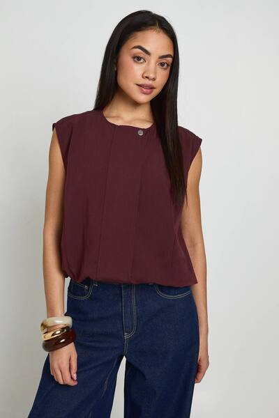  Boohoo Sleeveless Zip Through Shirt, Plum 
