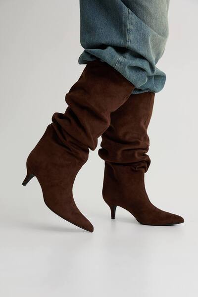  Boohoo Slouchy Knee High Boots, Mocha 