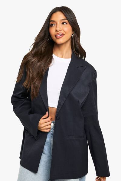  Boohoo Tailored Single Breast Blazer, Navy 
