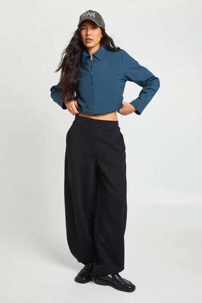  Boohoo Tall Barrel Leg Jogger, Black 