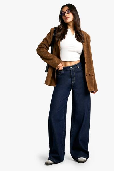  Boohoo Tall Basic Super Wide Leg Jean, Indigo 
