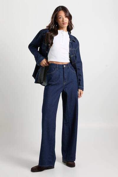  Boohoo Tall Basics High Waist Wide Leg Jean, Light Blue 