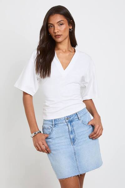  Boohoo Tall Denim Mini Skirt, Light Wash 