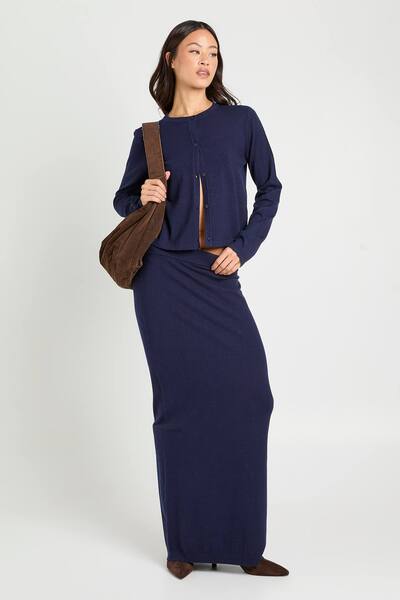  Boohoo Tall Rib Knit Maxi Skirt, Navy 