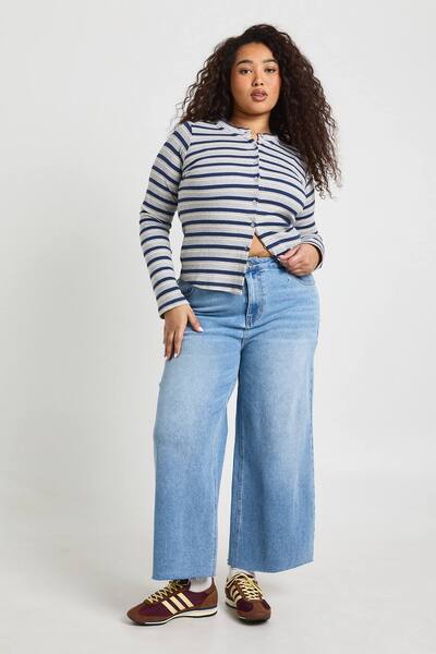  Boohoo The Plus High Waist Cropped Wide Leg Jean, Light Blue 