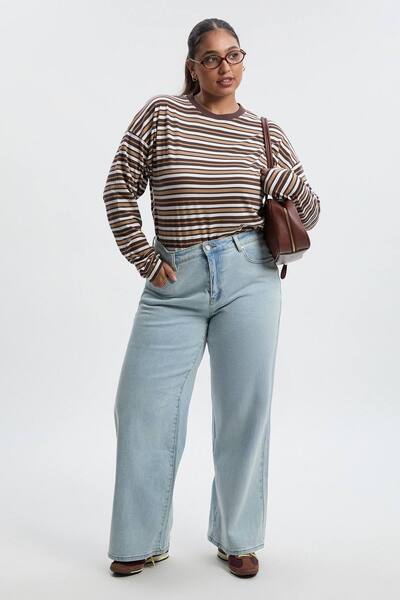  Boohoo The Plus Wide Leg Jean, Bleach Wash 