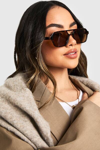  Boohoo Tortoise Retro Oversized Sunglasses, Brown 