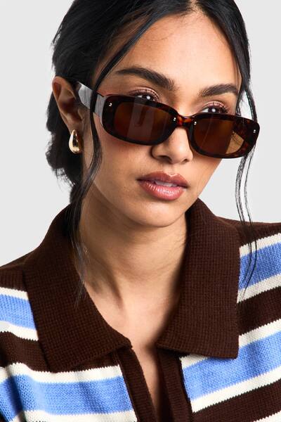  Boohoo Tortoiseshell Frame Square Sunglasses, Brown 