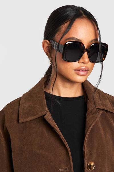  Boohoo Tortoiseshell Oversized Sunglasses, Dark Brown 