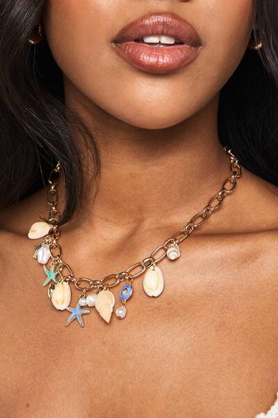  Boohoo Turquoise Starfish Detail Charm Necklace 