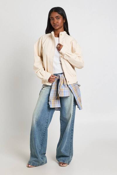  Boohoo Utility High Neck Bomber Jacket, Stone 