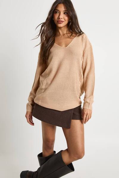 Boohoo V Neck Oversized Jumper, Rose 