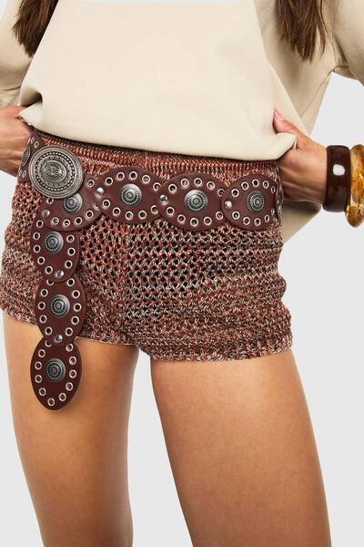  Boohoo Western Disc Belt, Chocolate 