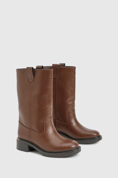  Boohoo Wide Fit Column Calf High Boots, Brown 