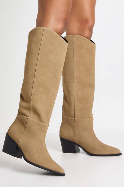  Boohoo Wide Fit Seam Detail Western Boots, Taupe 