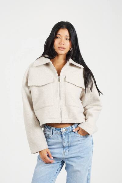  Brave Soul Boucle Faux Wool Jacket, Light Grey 