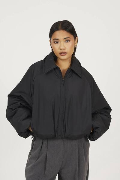  Brave Soul Cropped Oversized Raglan Sleeve Padded Jacket, Black 