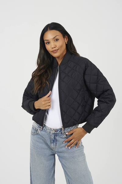  Brave Soul Diamond Quilted Bomber Jacket, Black 