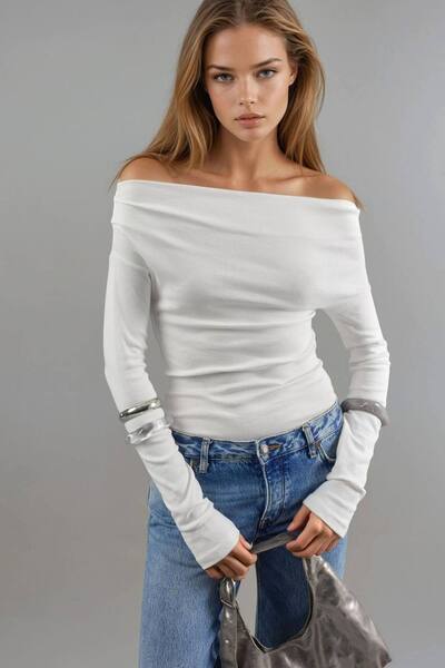  Busem Boat Neck Fitted Blouse, Ivory 