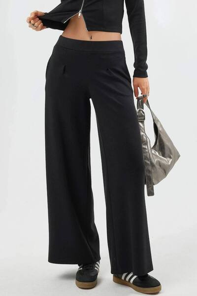  Busem Elastic Waist Wide Leg Pants, Black 