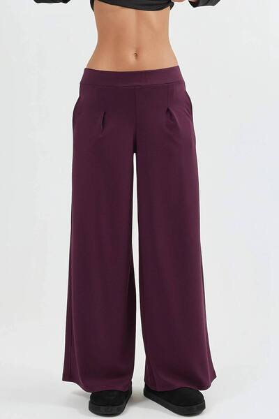  Busem Elastic Waist Wide Leg Pants, Burgundy 