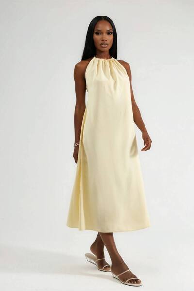 Busem Halter Neck Midi Dress, Lemon 