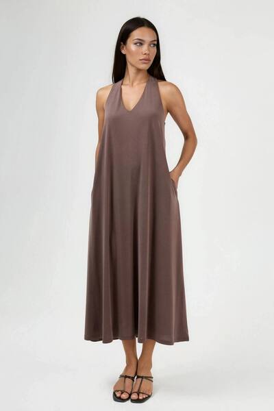  Busem Halter Neck Modal Dress, Light Brown 