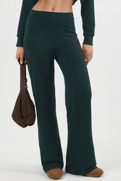  Busem High Waist Pull-on Straight Leg Pants, Bottle Green 