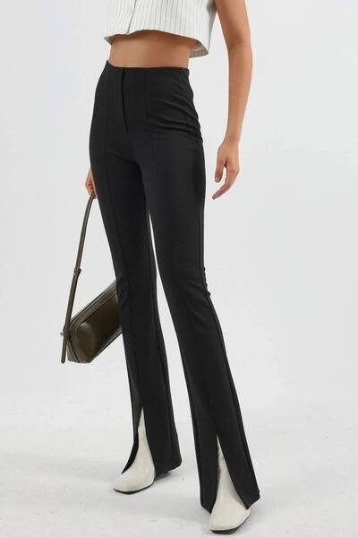 Busem High Waist Slit Detailed Flare Leggings, Black 