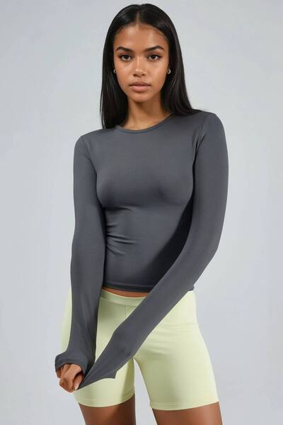  Busem Slim Fit Crew Neck Long Sleeve Blouse, Dark Grey 