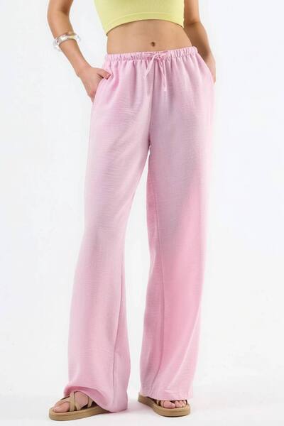  Busem Textured Woven Straight Leg Pants With Drawstring Waist, Pale Pink 