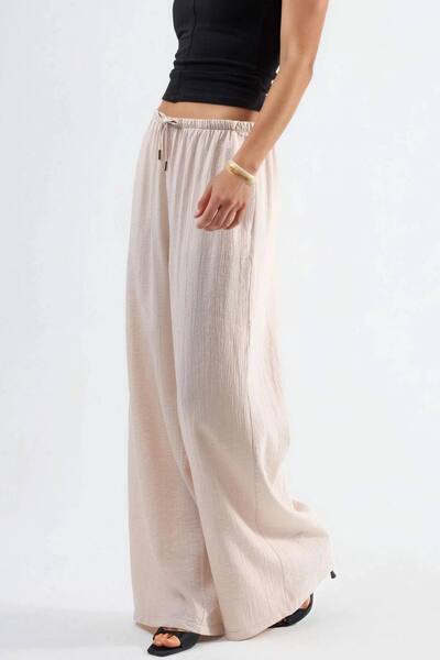  Busem Wide Leg Drawstring Waist Pants With Pockets, Beige 