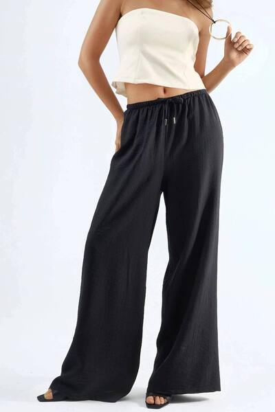  Busem Wide Leg Drawstring Waist Pants With Pockets, Black 