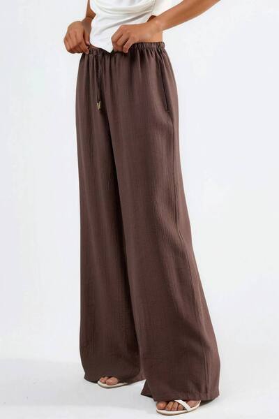  Busem Wide Leg Drawstring Waist Pants With Pockets, Light Brown 