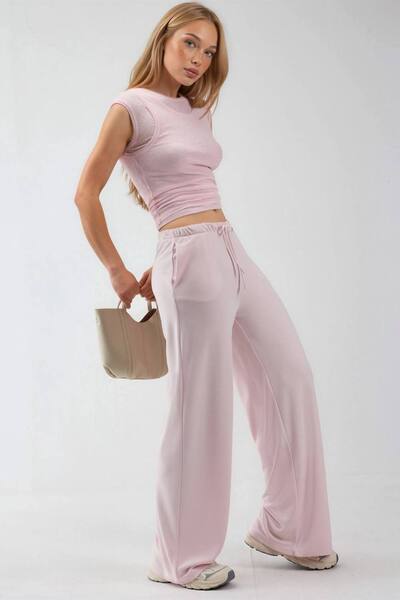  Busem Wide Leg Drawstring Waist Sweatpants, Pale Pink 