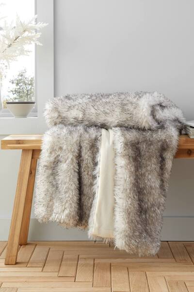  Catherine Lansfield 'arctic Fox' Cosy Faux Fur Blanket Throw, Grey 