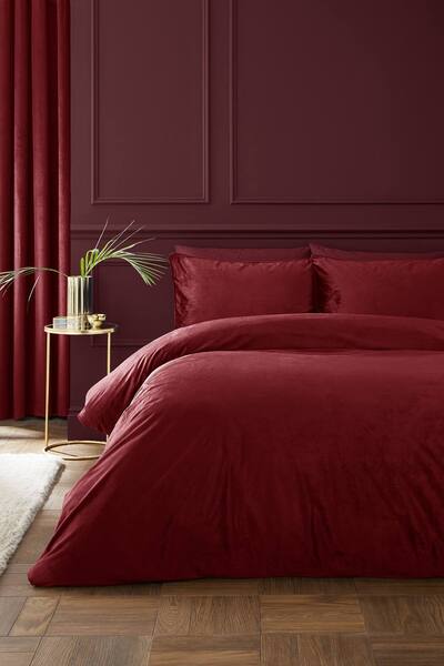  Catherine Lansfield 'kingsley' Soft Matt Velvet Duvet Cover Set, Raspberry 