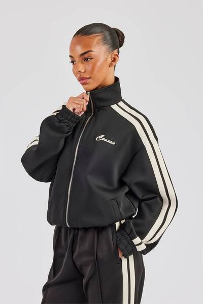  Cernucci Funnel Neck Taping Zip Through Track Jacket - Black 
