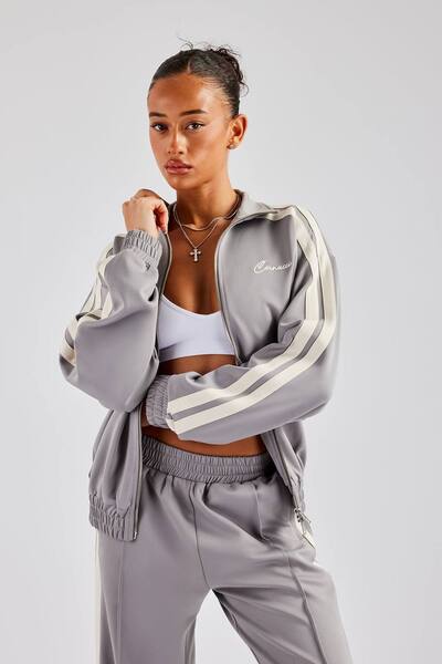  Cernucci Funnel Neck Taping Zip Through Track Jacket - Grey, Light Grey 