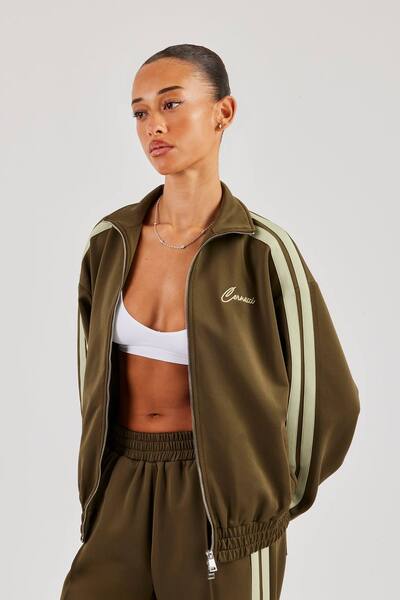  Cernucci Funnel Neck Taping Zip Through Track Jacket - Khaki 