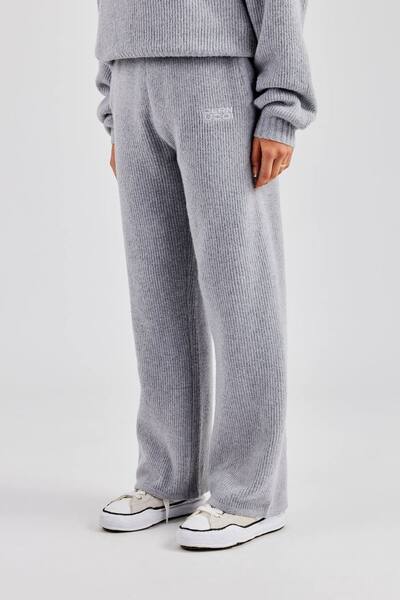  Cernucci Knit Wide Leg Embroidered Jogger - Grey, Mid Grey 