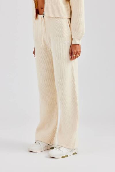  Cernucci Knitted Straight Leg Trouser - Oatmeal, Beige 