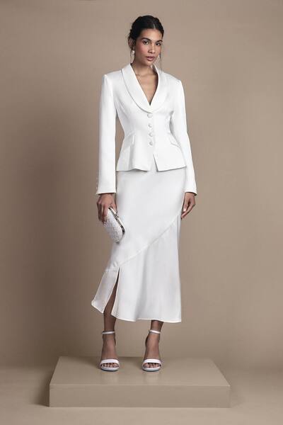  Coast Bridal Satin Detail Fitted Skirt, Ivory 