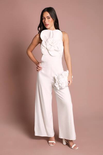  Coast Corsage Pleated Trouser Wide Leg Jumpsuit, Ivory 