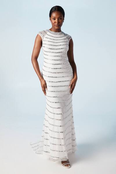  Coast Encrusted Gem Detail Cap Sleeve Wedding Dress, Ivory 