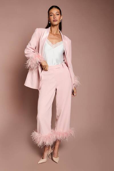  Coast Feather Trim Cropped Trouser, Blush 