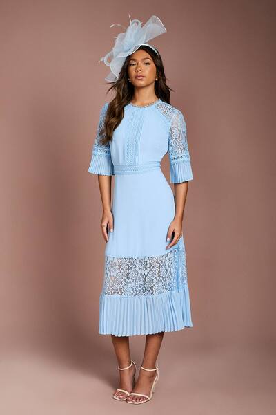  Coast Lace Insert Midi Dress, Pale Blue 