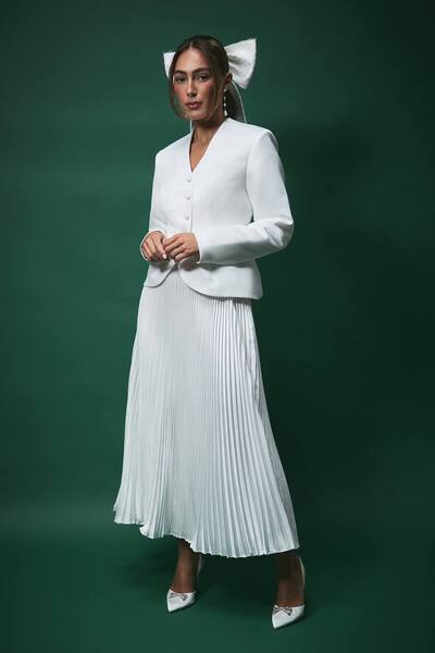  Coast Lisa Tan Pleated Bridal Maxi Skirt, White 