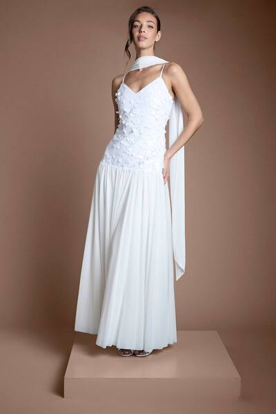  Coast Muse Sequin And Mesh Maxi Wedding Dress, Ivory 