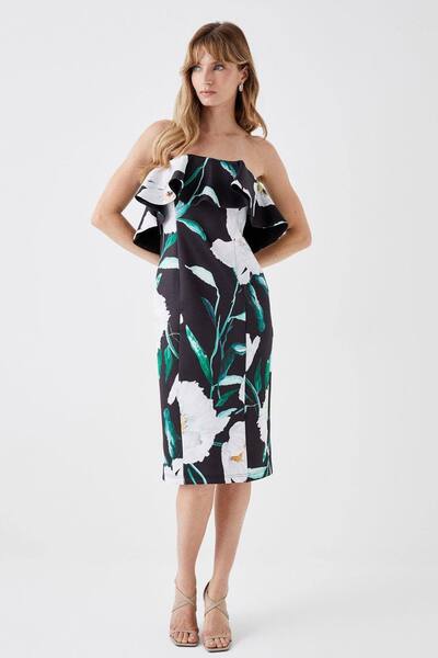  Coast Petite Printed Ruffle Bandeau Dress, Mono 